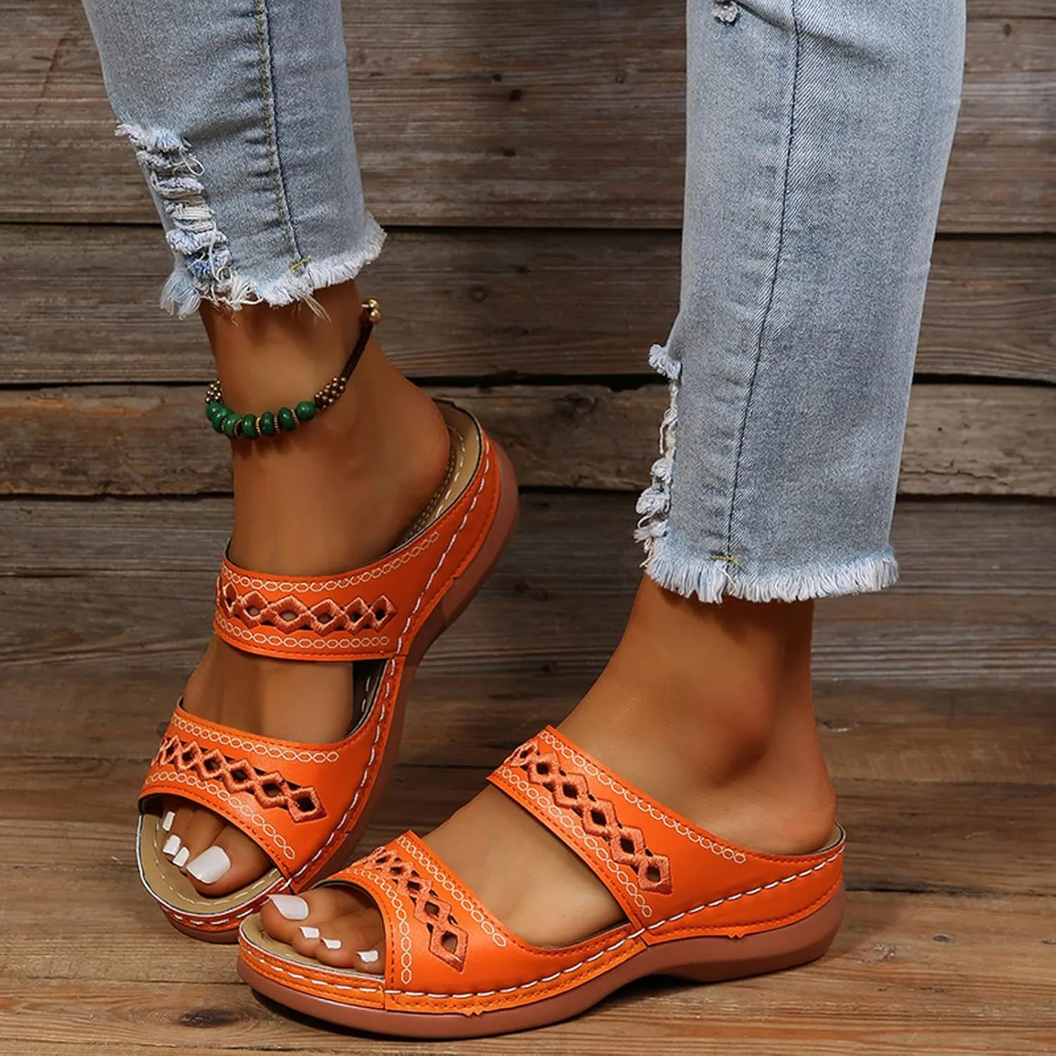 Cathalem Orthopedic Wedge Sandals for Women Comfortable Walking Sandals with Arch Support Fashion Orthotic Slides