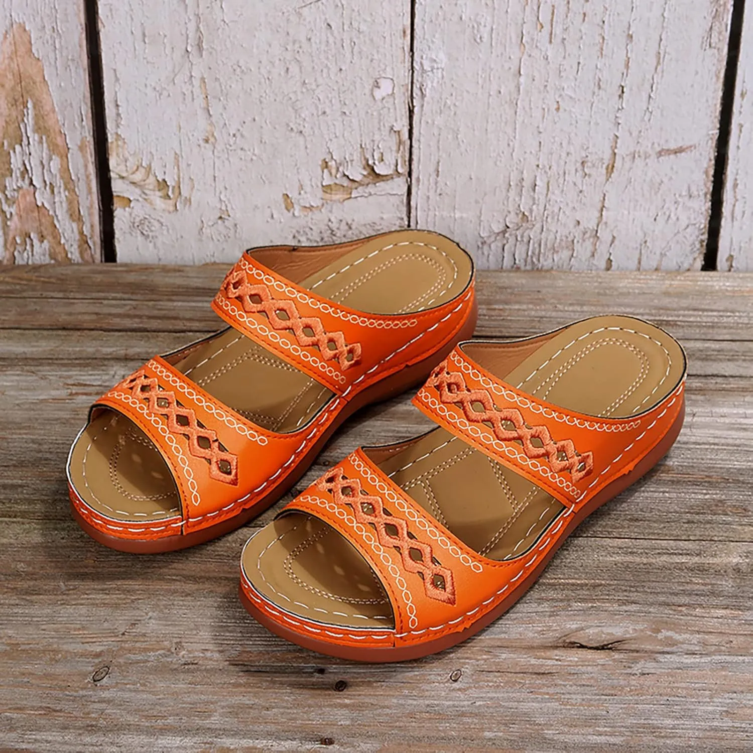 Cathalem Orthopedic Wedge Sandals for Women Comfortable Walking Sandals with Arch Support Fashion Orthotic Slides