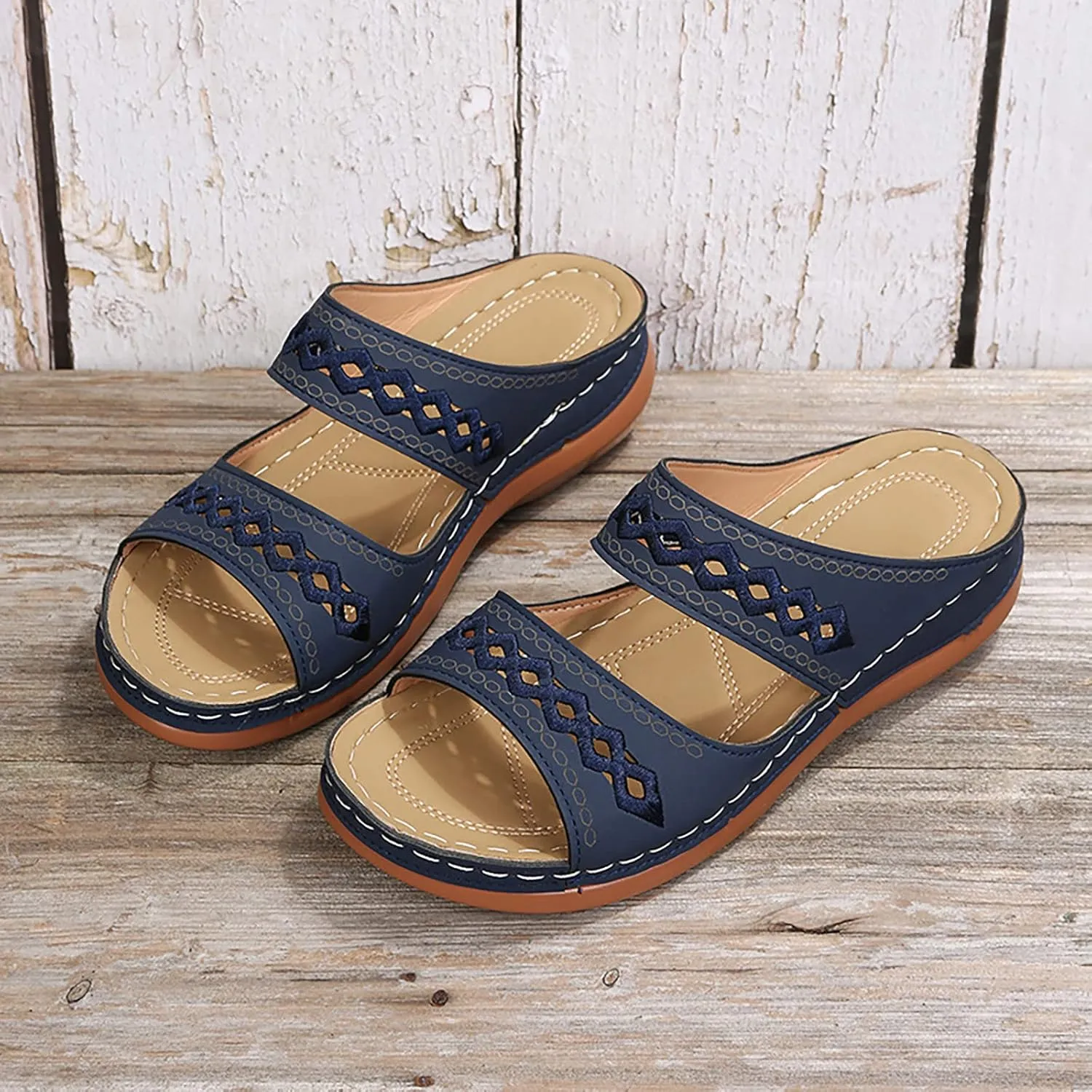 Cathalem Orthopedic Wedge Sandals for Women Comfortable Walking Sandals with Arch Support Fashion Orthotic Slides