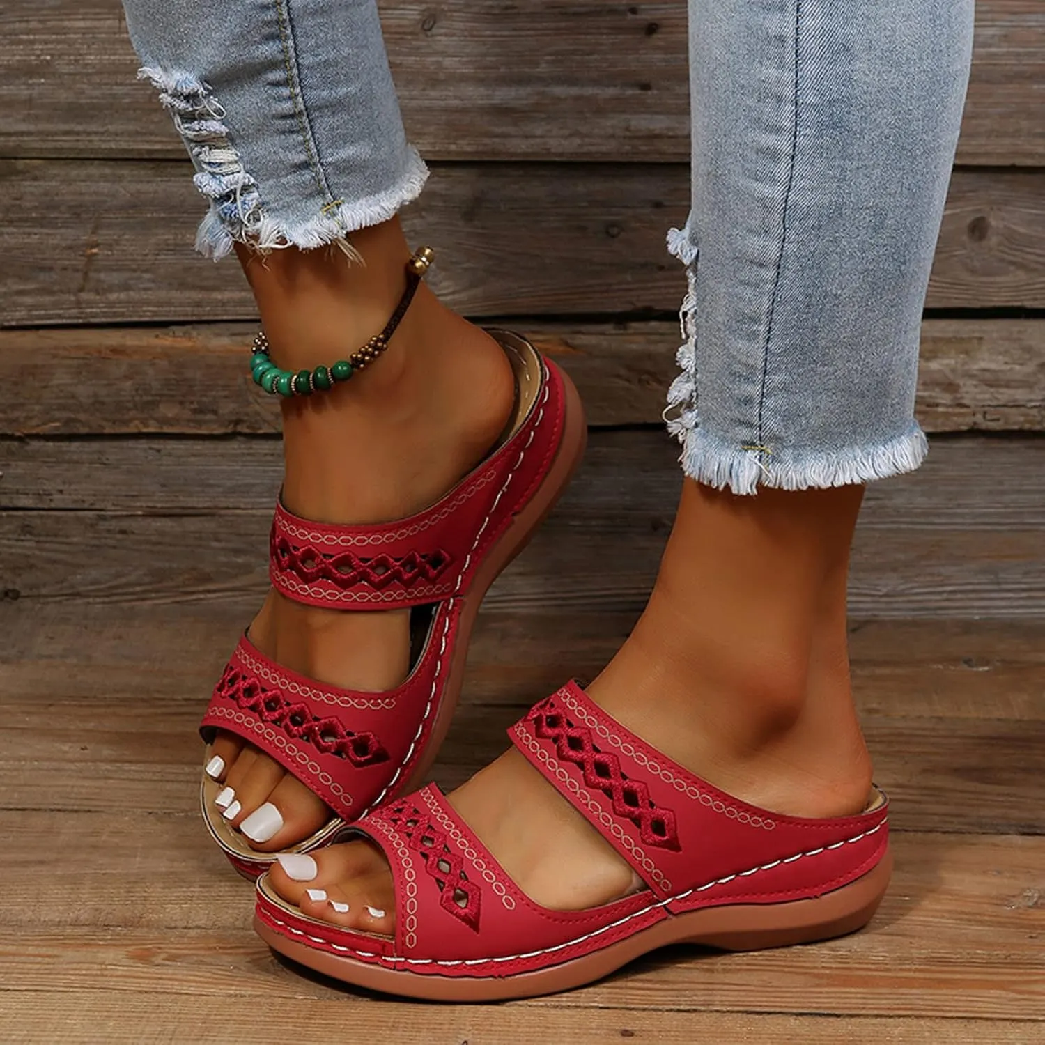 Cathalem Orthopedic Wedge Sandals for Women Comfortable Walking Sandals with Arch Support Fashion Orthotic Slides