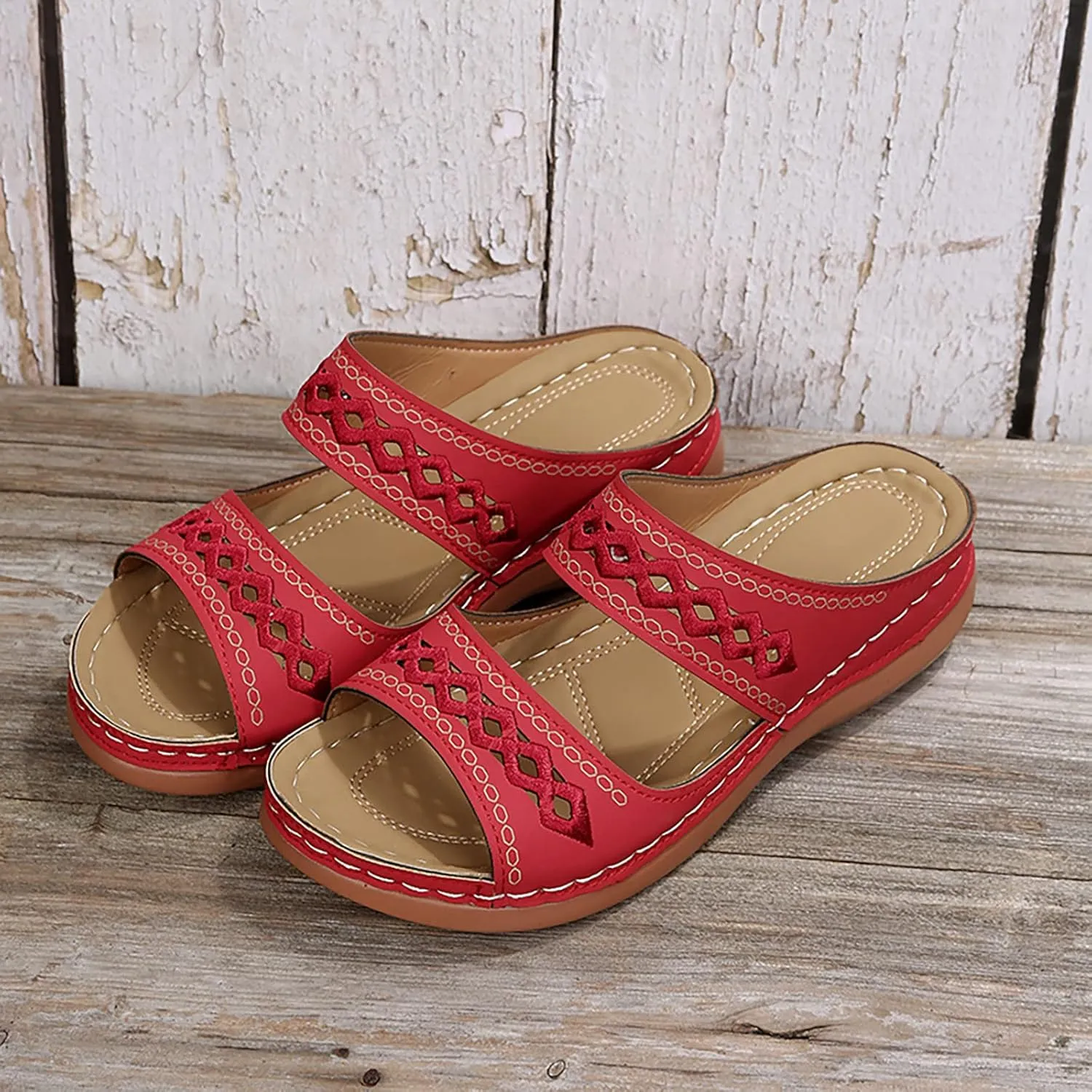 Cathalem Orthopedic Wedge Sandals for Women Comfortable Walking Sandals with Arch Support Fashion Orthotic Slides