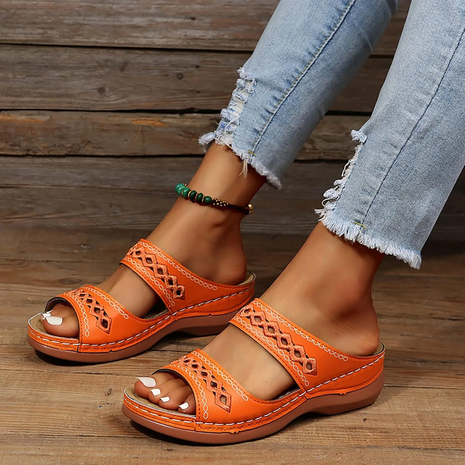 Cathalem Orthopedic Wedge Sandals for Women Comfortable Walking Sandals with Arch Support Fashion Orthotic Slides