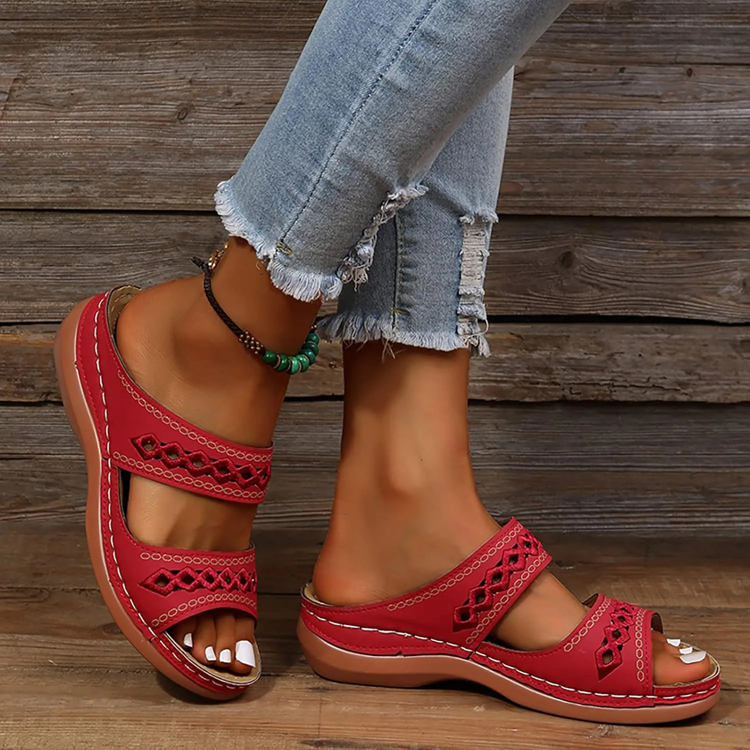 Cathalem Orthopedic Wedge Sandals for Women Comfortable Walking Sandals with Arch Support Fashion Orthotic Slides
