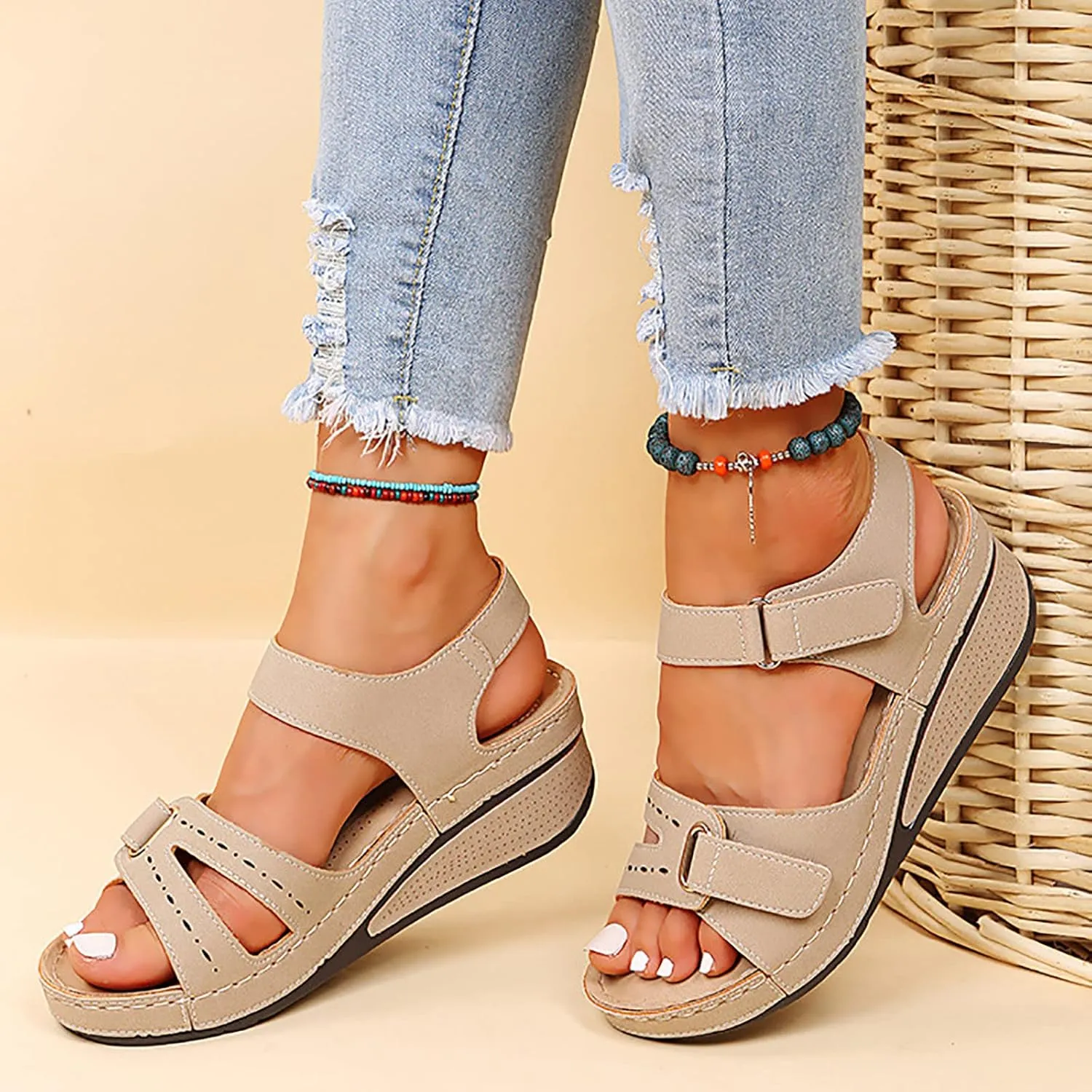 Cathalem Summer Sandals for Women 2024 Dressy Summer Womens Comfortable Walking Sandals Fashion Orthotic Slides