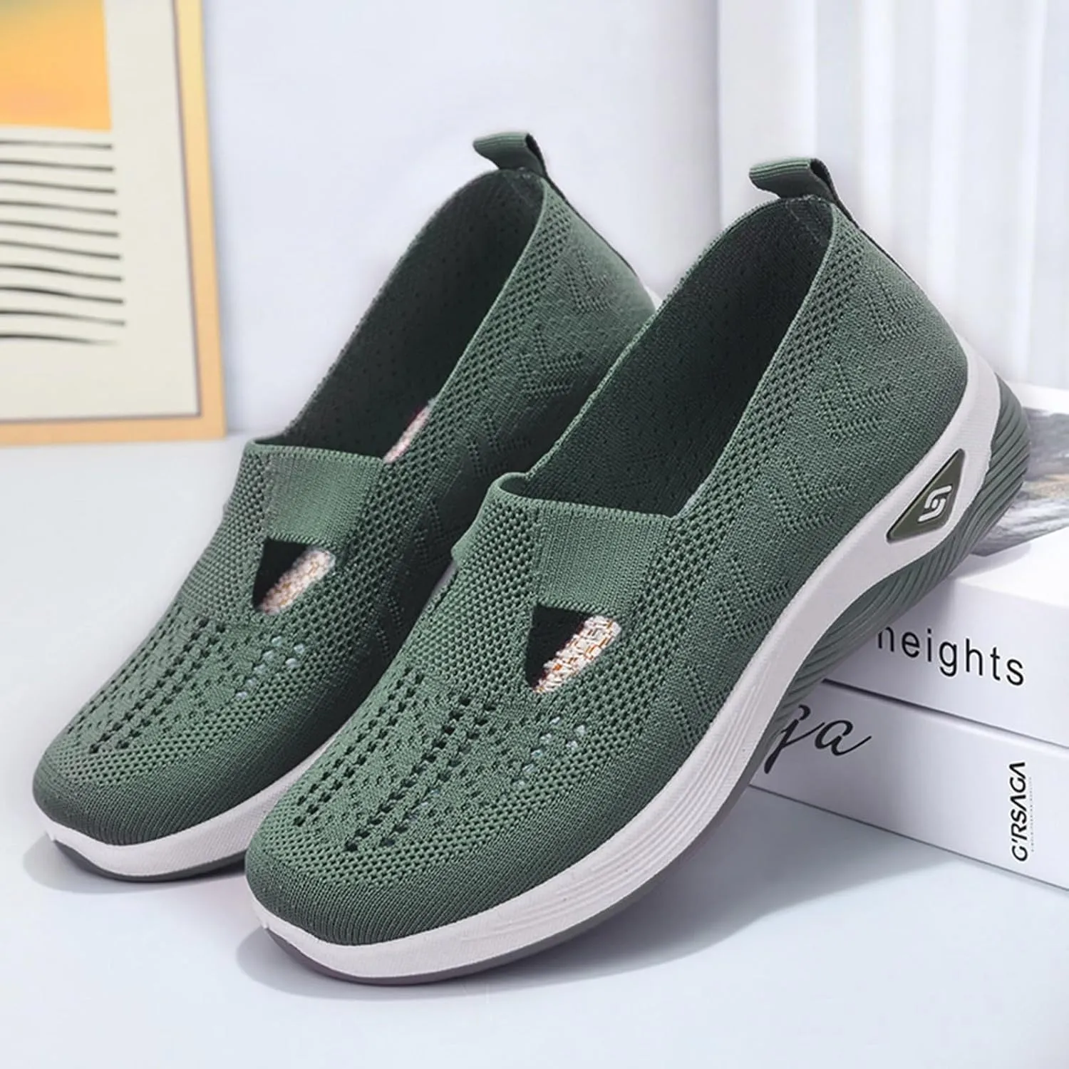 Cathalem Walking Shoes for Women, Women's Woven Orthopedic Breathable Soft Sole Shoes Outdoor Fashion Sneakers