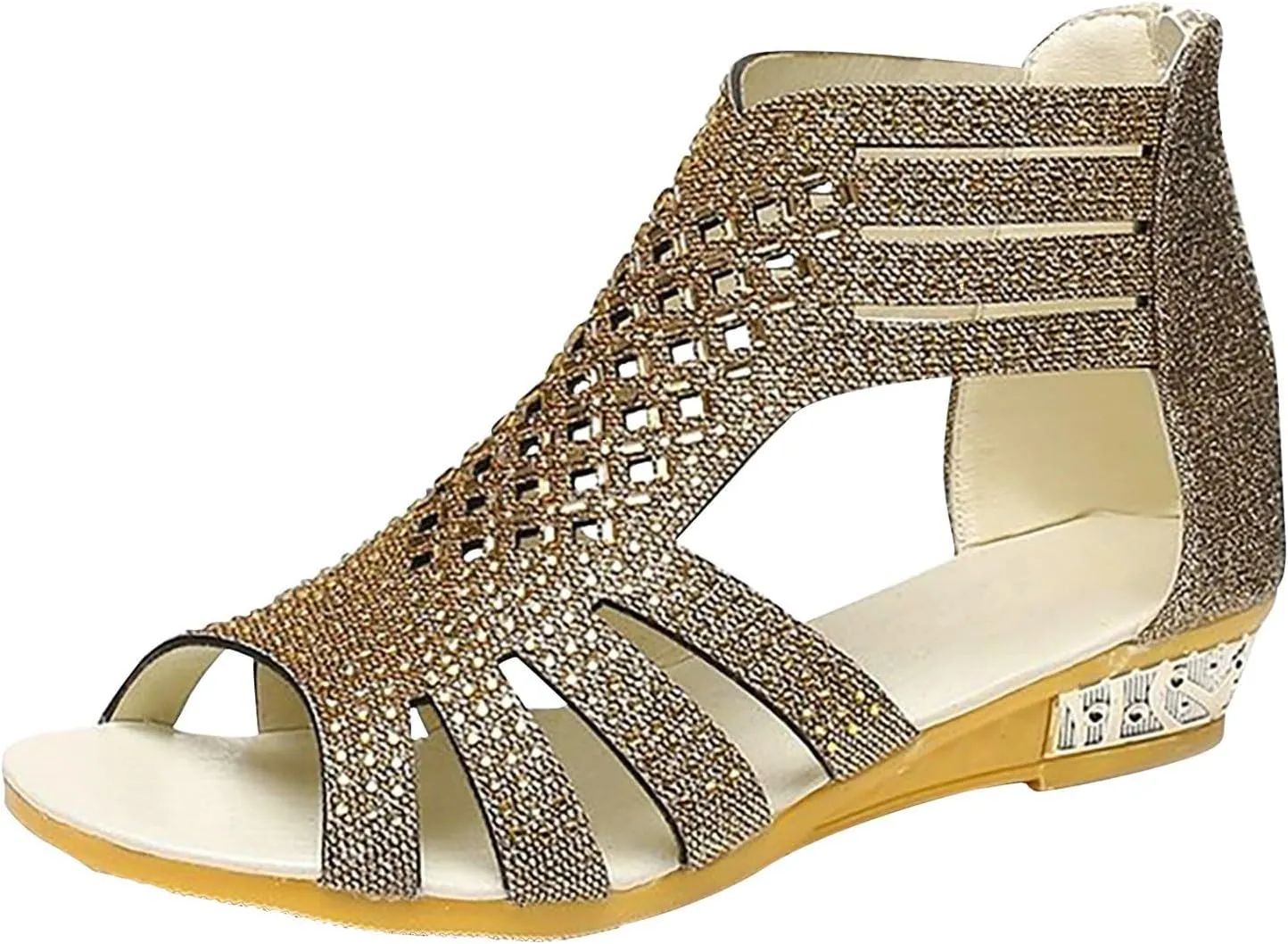 Cathalem Wedge Sandals for Women Non Slip Jeweled Bohemian Weight Slingback Sandals Rhinestone Gladiator Flat Shoe