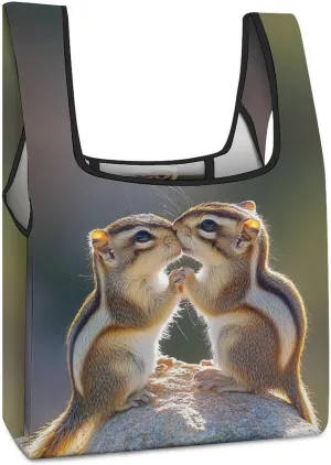 Chipmunks Kissing Shopping Bags Reusable Grocery Bag Lightweight Tote Bags Holiday Bags with Handles