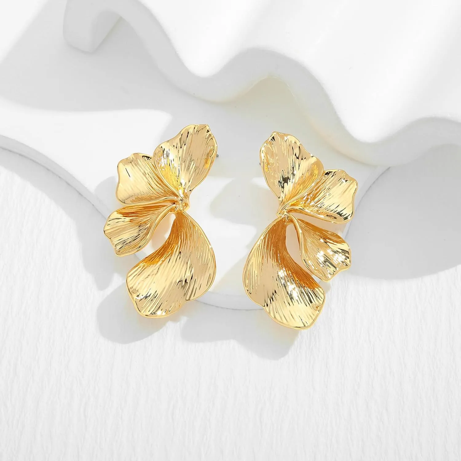 Chunky Gold Earrings for Women Trendy Big Gold Statement Earrings Large Flower Ginkgo Leaf Floral Long Silver Drop Dangle Earrings Chunky Jewelry