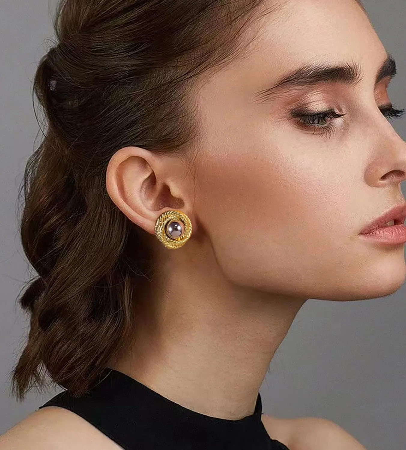 Chunky Gold Earrings, Trendy Vintage 14K Gold Plated Round Rope Disc Stud Statement Earrings Hypoallergenic Dupes Jewelry for Women