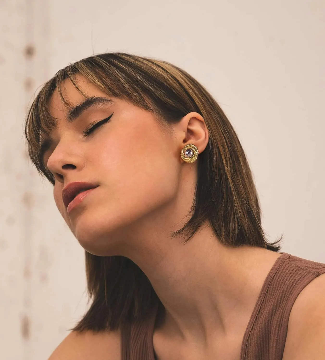 Chunky Gold Earrings, Trendy Vintage 14K Gold Plated Round Rope Disc Stud Statement Earrings Hypoallergenic Dupes Jewelry for Women