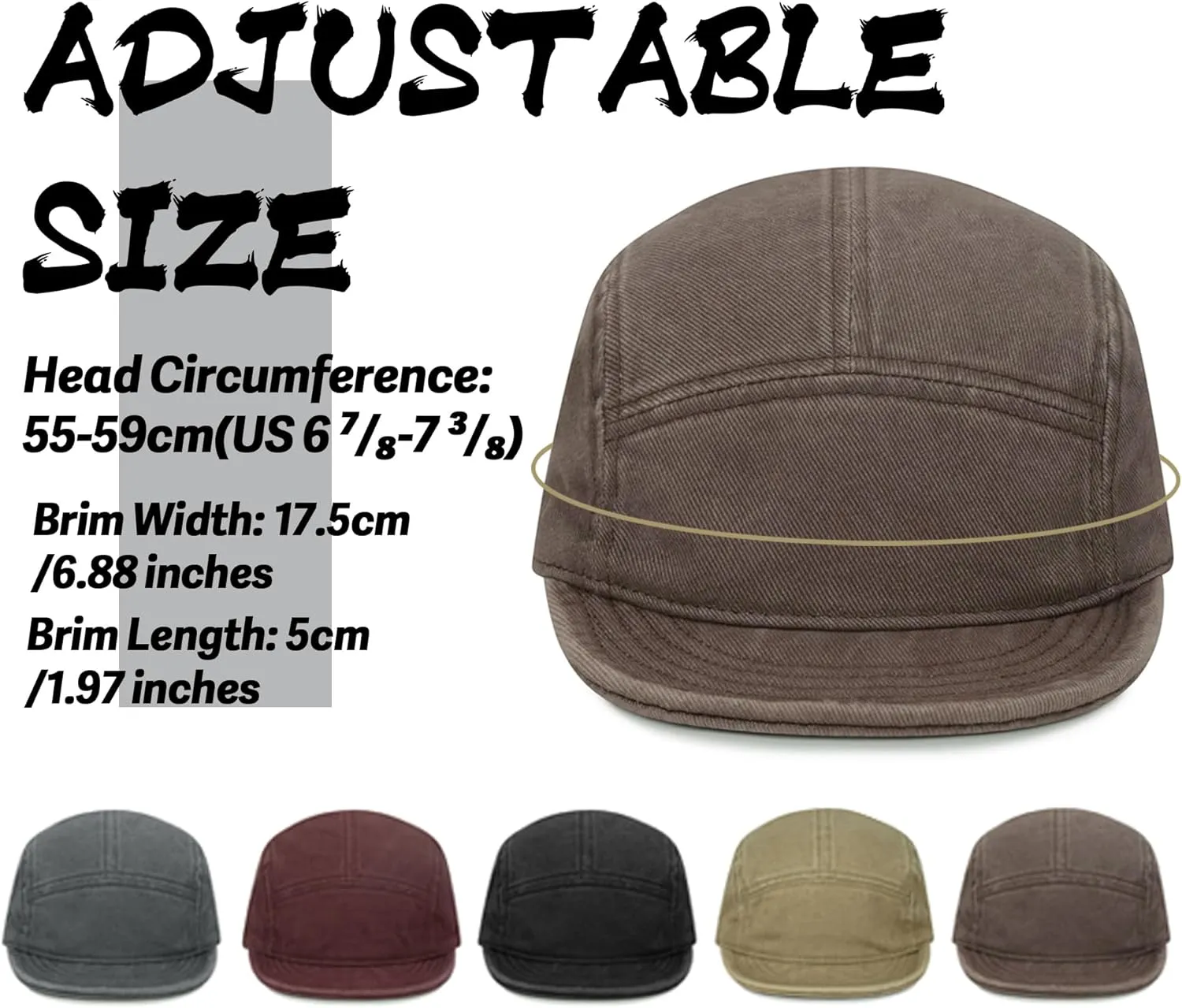 Clakllie Cotton 5 Panel Hats Hip Hop Short Brim Hats for Women Men Soft Golf Dad Hats Low Profile Trucker Cap with Adjustable