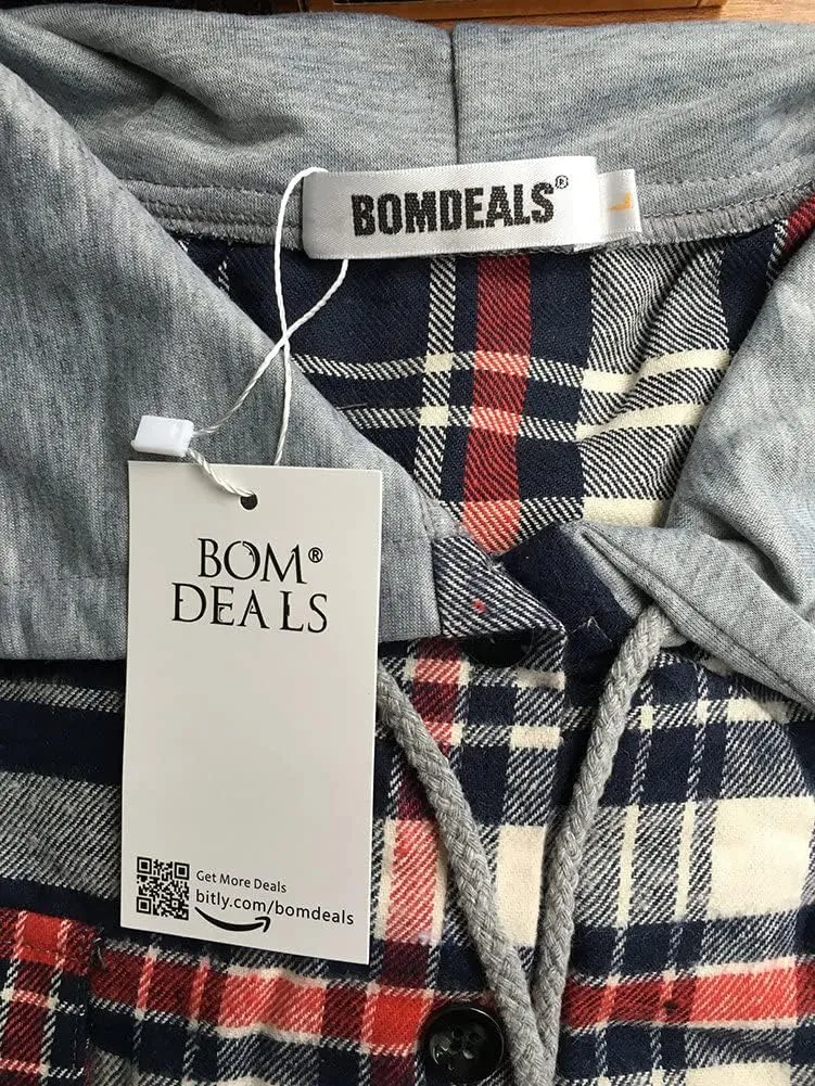 Classic Plaid Cotton Hoodies for Women - Flannel Long Sleeve Button-Up Drawstring Shirt with Pockets Casual Outfits