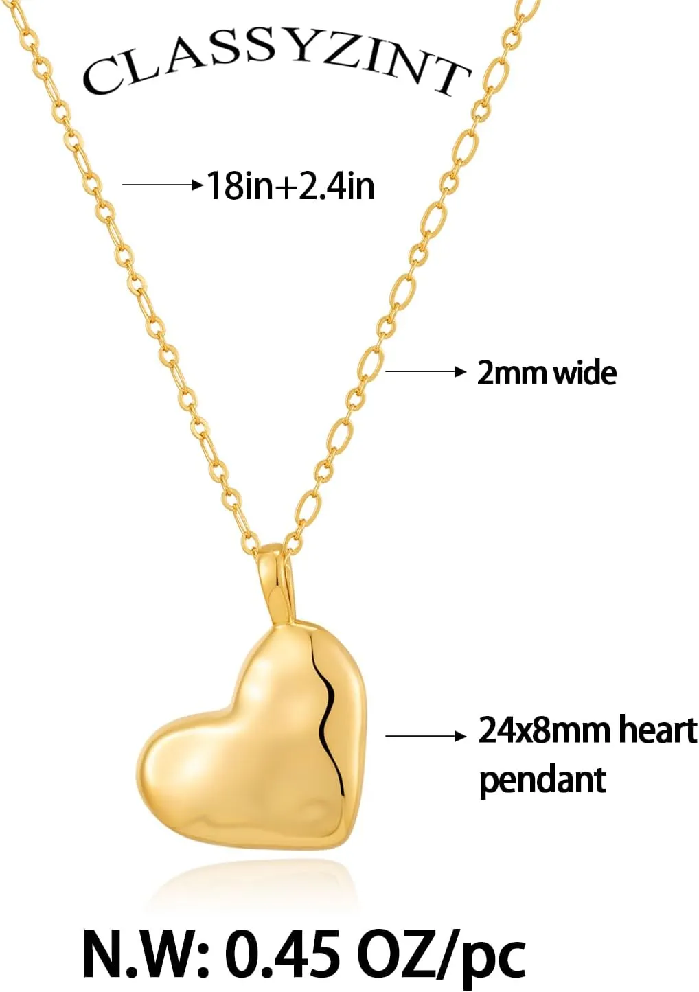 CLASSYZINT Heart Charm Choker Necklace for Women Chunky Chain Necklace Statement Necklace for Women