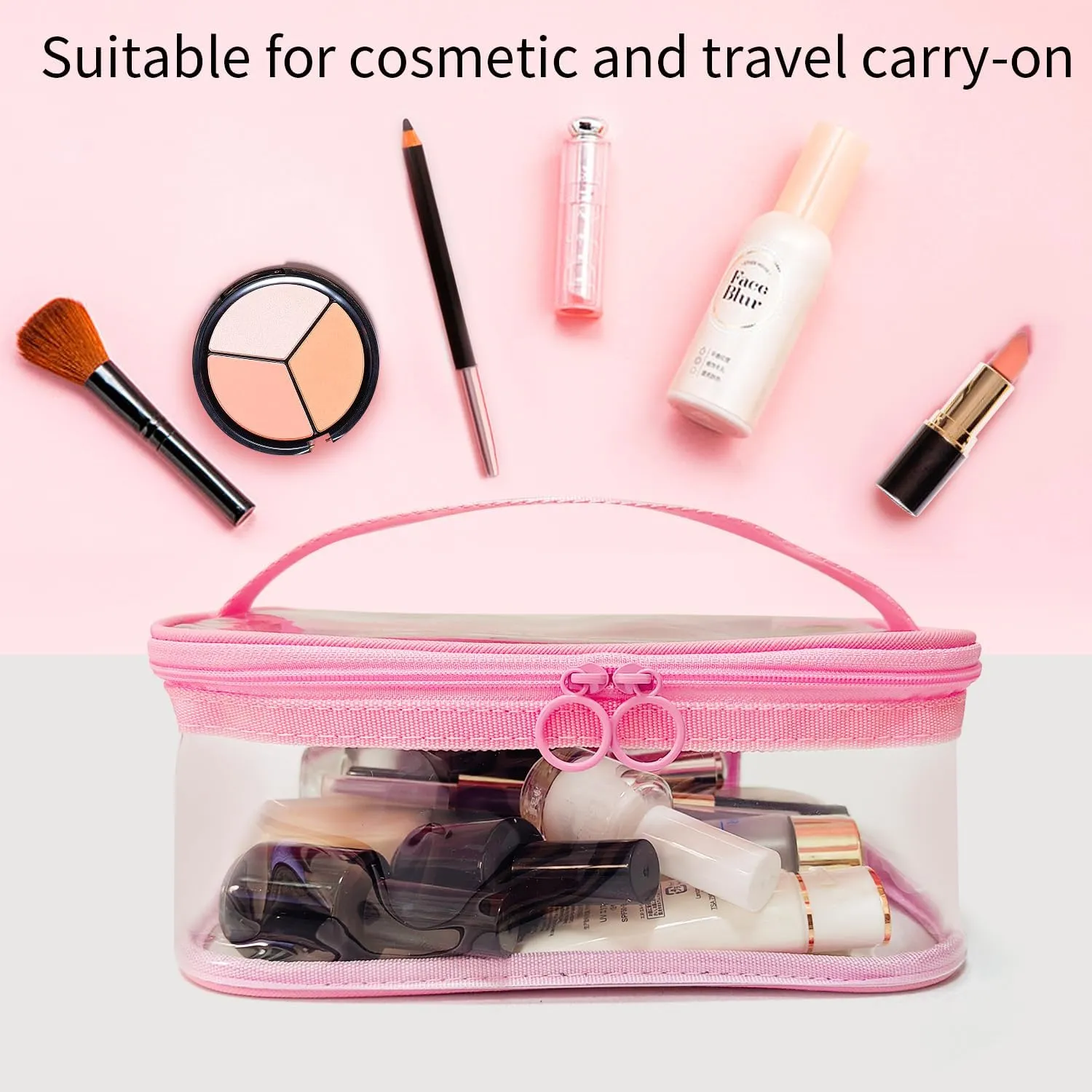 Clear Makeup Bags with Mesh TopClear PVC with Zipper Handle Portable Travel Luggage PouchTSA Approved Cosmetic Organizer (Pink)