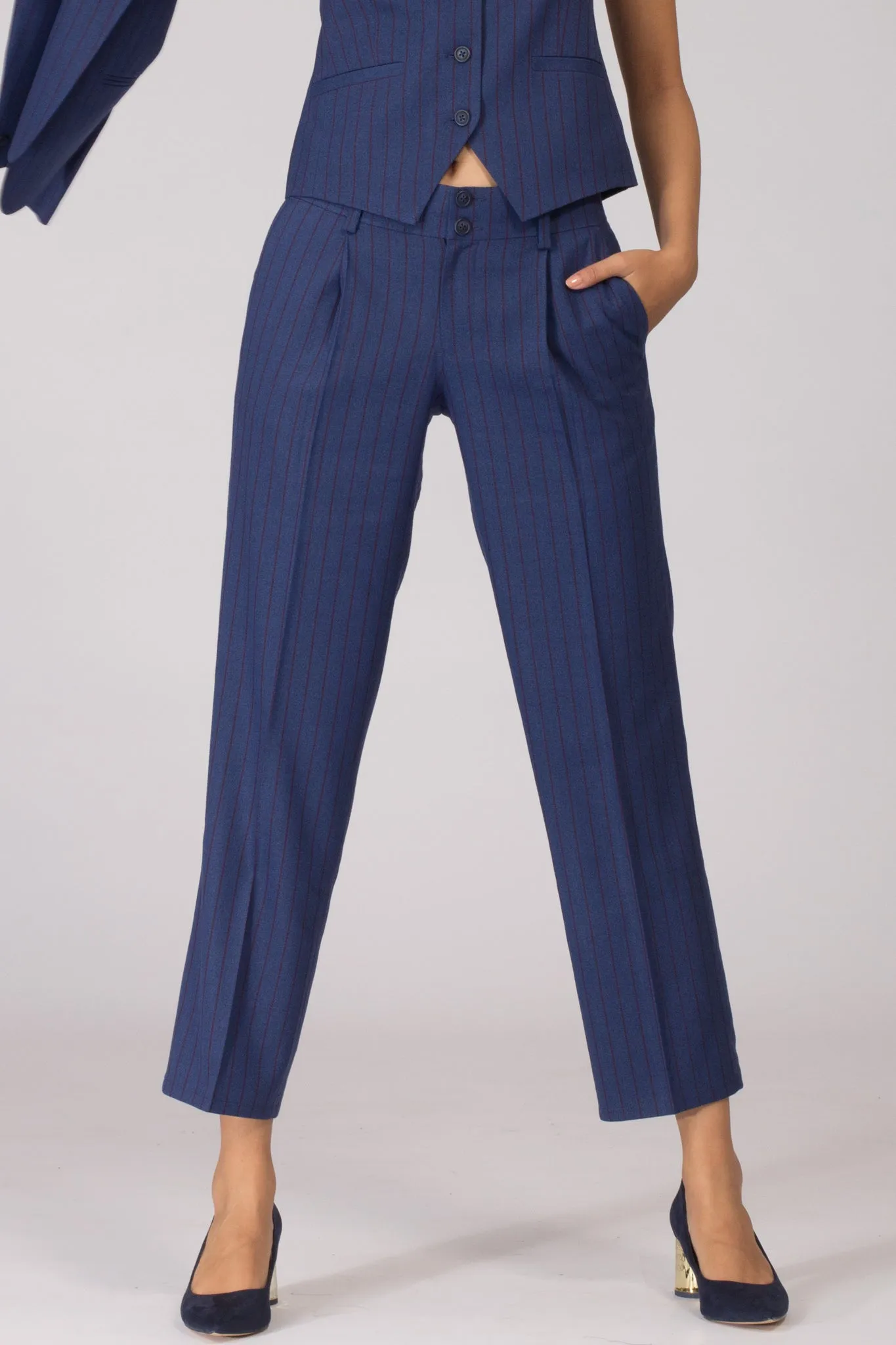 Cobalt Pinstripe Pleated Trousers with Blazer