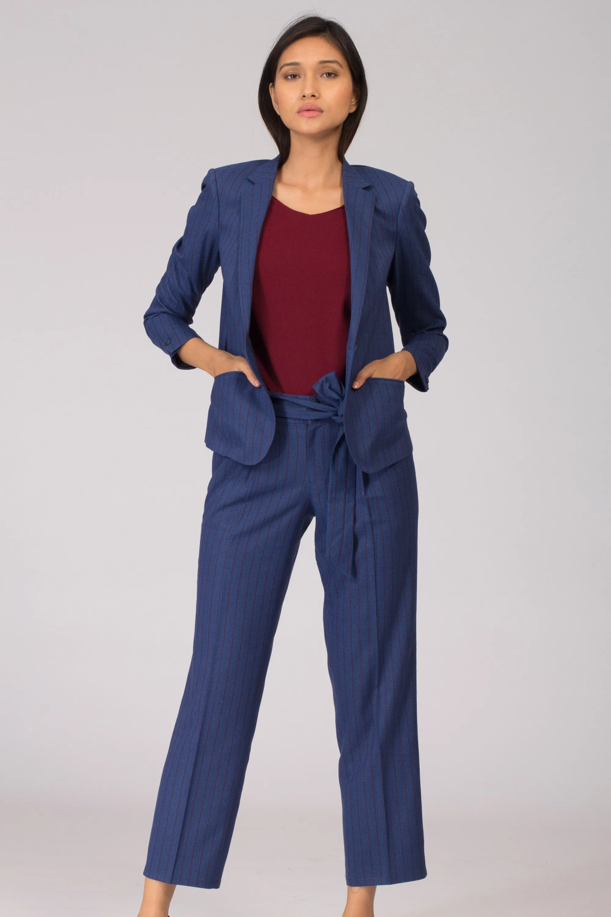 Cobalt Pinstripe Pleated Trousers with Blazer