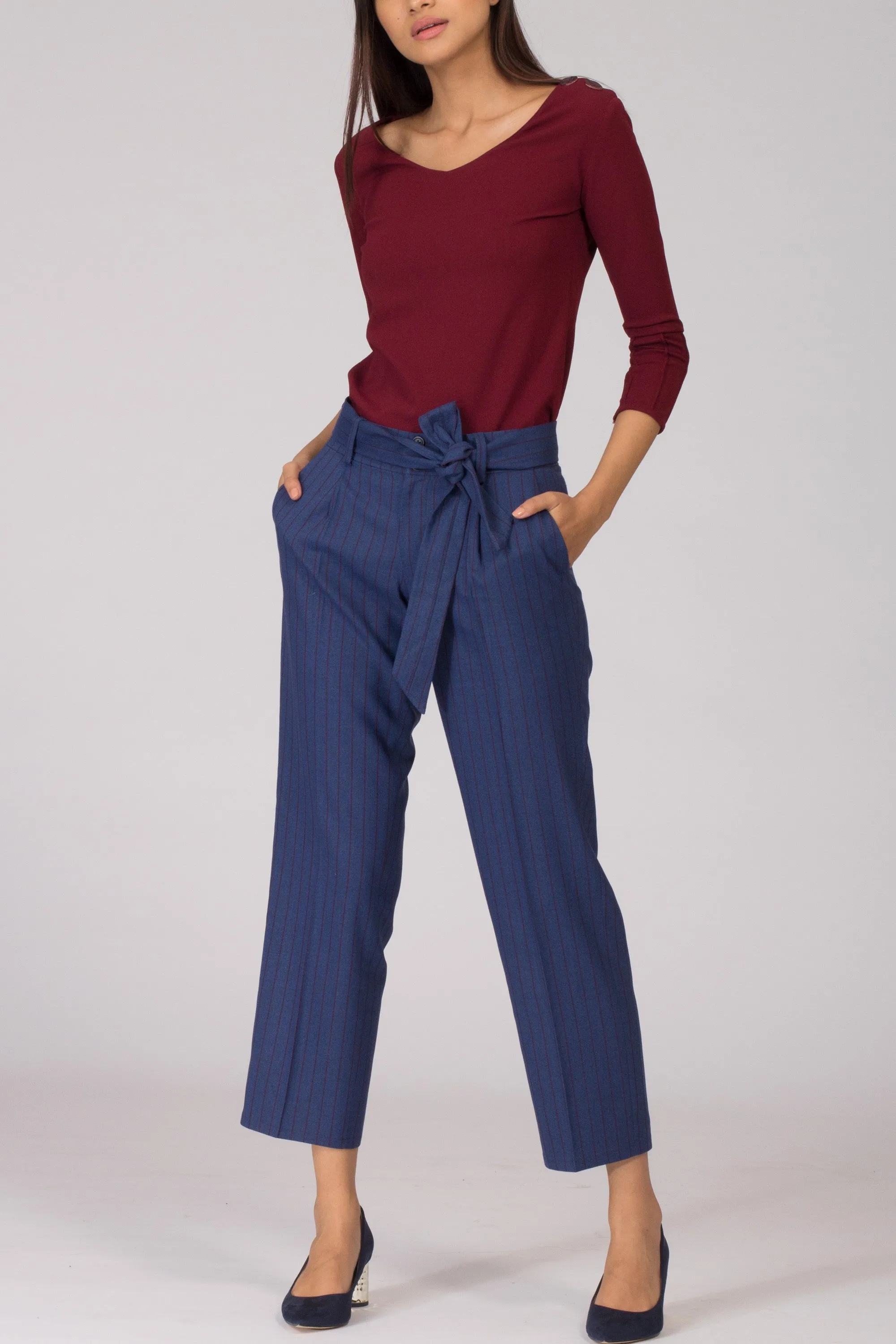 Cobalt Pinstripe Pleated Trousers with Blazer