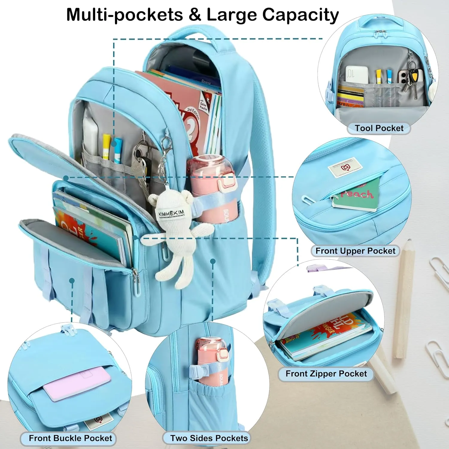 College Backpack Laptop Backpacks 15.6 Inch for Men Women Elementary Middle High School Book Bag For Teens Girls Boys Student Anti Theft Travel Daypack Large Bookbags-Blue