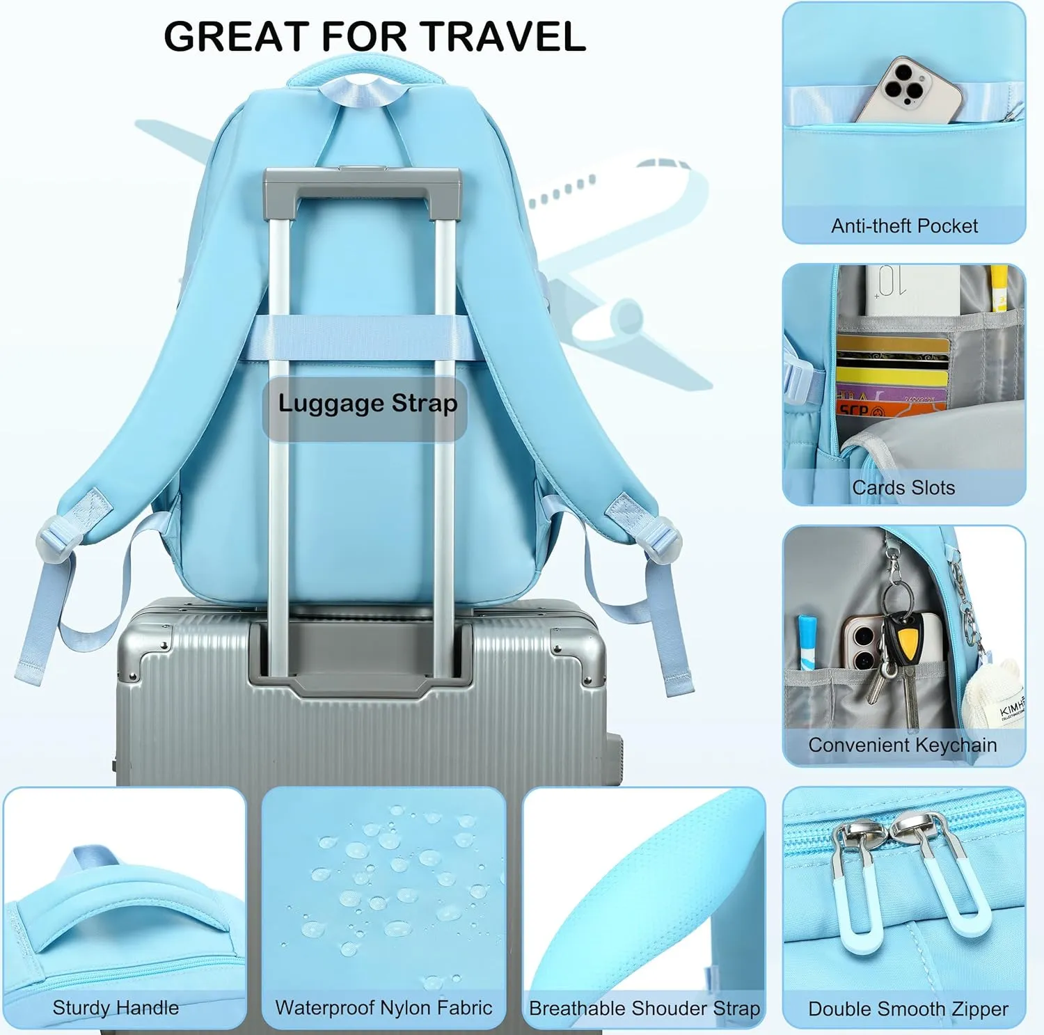 College Backpack Laptop Backpacks 15.6 Inch for Men Women Elementary Middle High School Book Bag For Teens Girls Boys Student Anti Theft Travel Daypack Large Bookbags-Blue