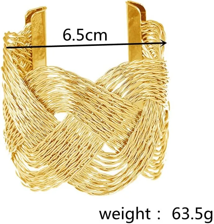 COLORFUL BLING Adjustable Open Wide Wire Bracelets Cuff Bangle Irregular Grooved Gold Wrist Hammered Chunky Wrap Bracelet for Women Statement Jewelry