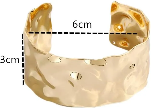 COLORFUL BLING Adjustable Open Wide Wire Bracelets Cuff Bangle Irregular Grooved Gold Wrist Hammered Chunky Wrap Bracelet for Women Statement Jewelry