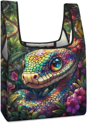 Colorful Flower Snake Shopping Bags Reusable Grocery Bag Lightweight Tote Bags Holiday Bags with Handles