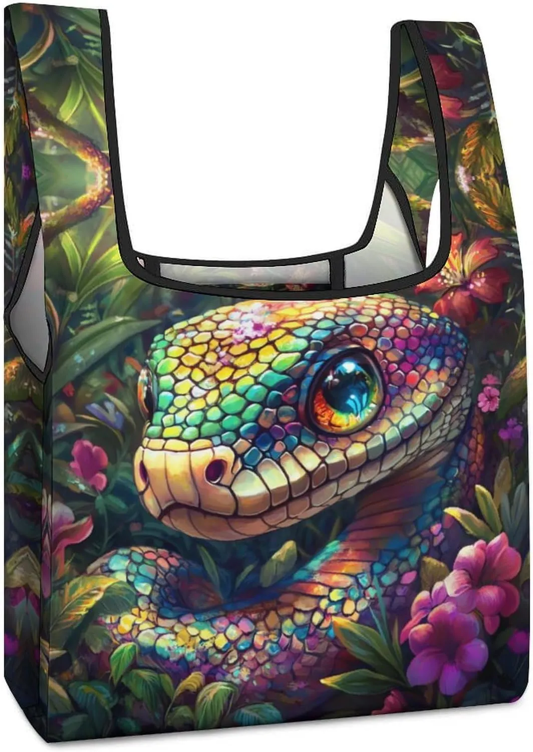 Colorful Flower Snake Shopping Bags Reusable Grocery Bag Lightweight Tote Bags Holiday Bags with Handles
