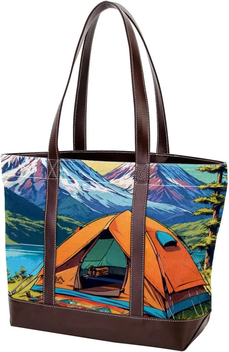 Colorful Landscape-724 Tote Bags Durable Leather Canvas Purses and Handbags for Women Top Handle Shoulder Satchel Hobo Bags