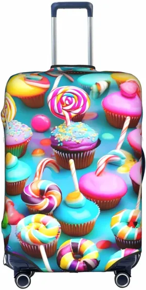 Colorful Sweet Lollipop Cupcake Donut Print Practical Elastic Washable Travel Luggage Cover with Concealed Zipper for Suitcases