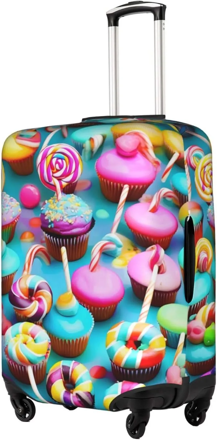 Colorful Sweet Lollipop Cupcake Donut Print Practical Elastic Washable Travel Luggage Cover with Concealed Zipper for Suitcases