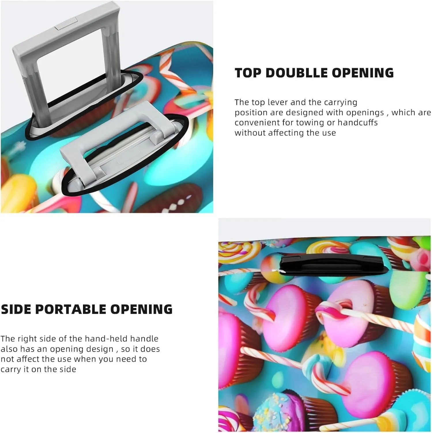 Colorful Sweet Lollipop Cupcake Donut Print Practical Elastic Washable Travel Luggage Cover with Concealed Zipper for Suitcases