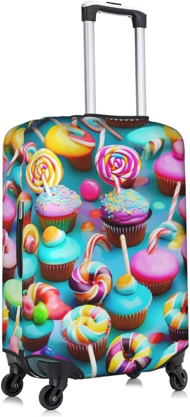 Colorful Sweet Lollipop Cupcake Donut Print Practical Elastic Washable Travel Luggage Cover with Concealed Zipper for Suitcases