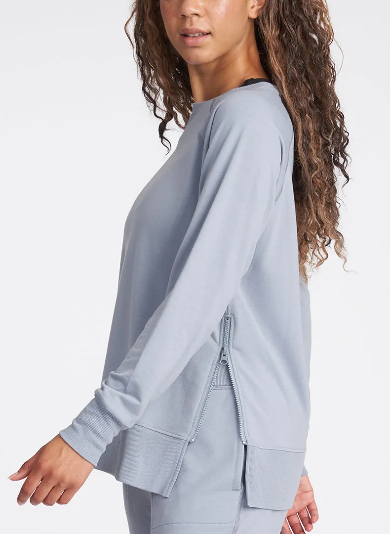 Comforted Side Zip Rib Trim Sweatshirt Dusk Blue