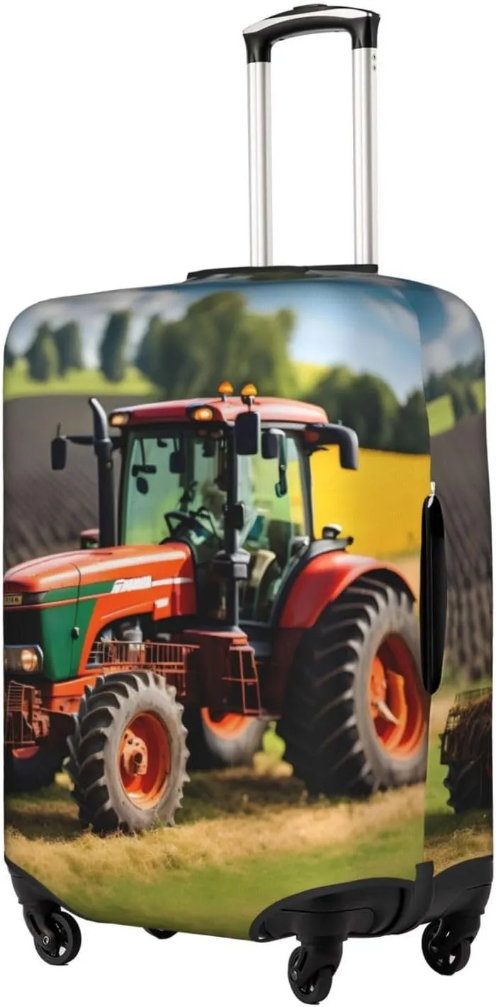 Company Farm Tractors Print Practical Elastic Washable Travel Luggage Cover with Concealed Zipper for Suitcases