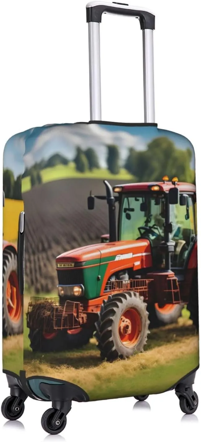 Company Farm Tractors Print Practical Elastic Washable Travel Luggage Cover with Concealed Zipper for Suitcases