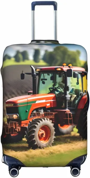 Company Farm Tractors Print Practical Elastic Washable Travel Luggage Cover with Concealed Zipper for Suitcases
