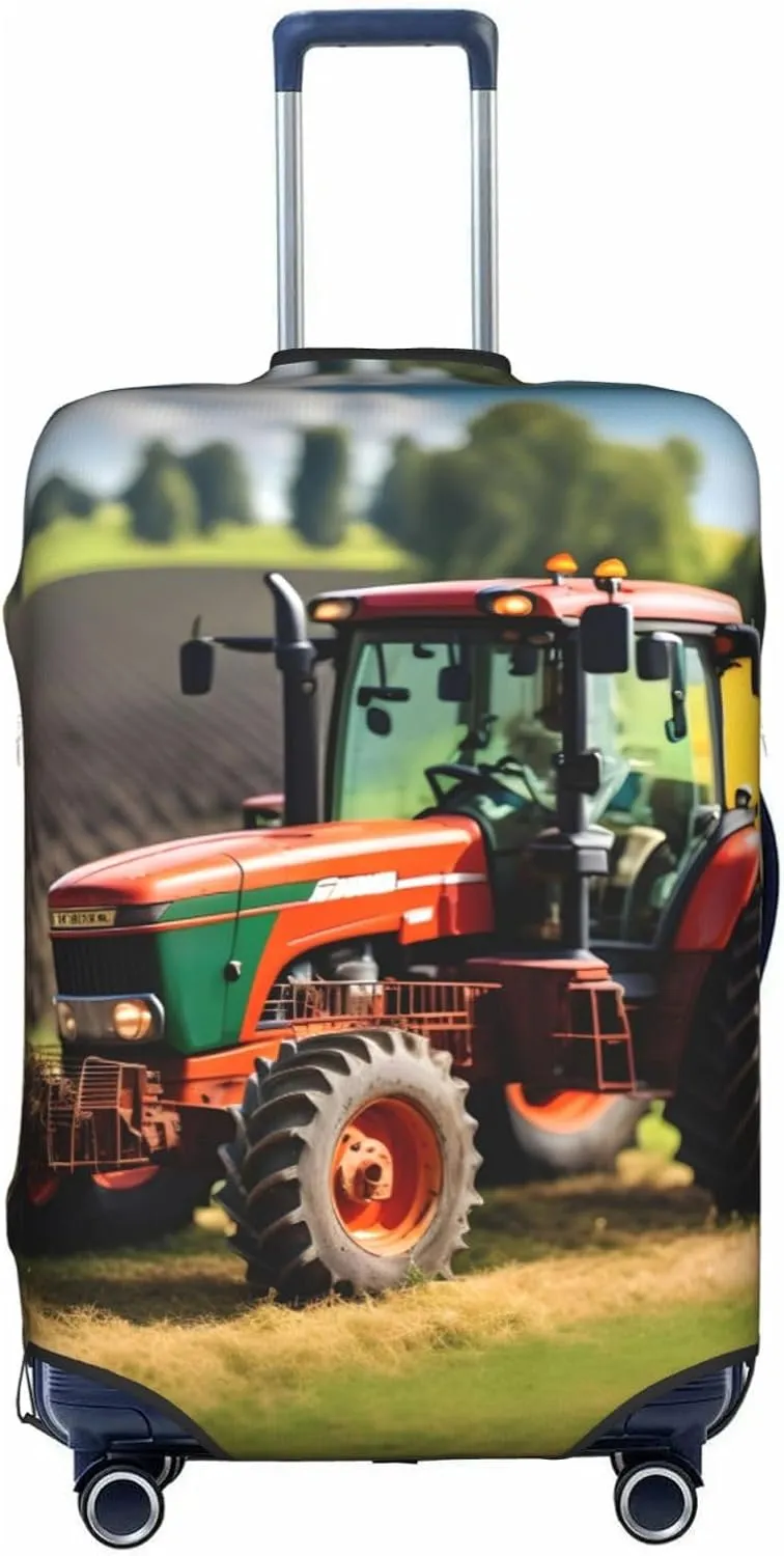 Company Farm Tractors Print Practical Elastic Washable Travel Luggage Cover with Concealed Zipper for Suitcases