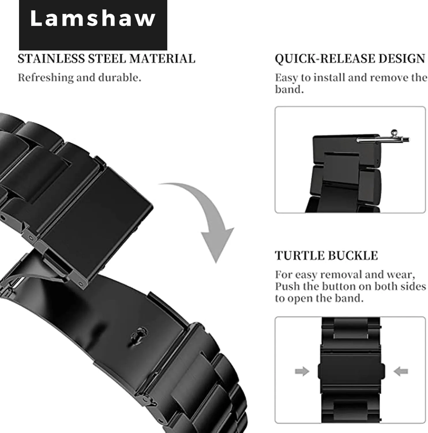 Compatible for RUIMEN Smart Watches Band, 22mm Quick Release Stainless Steel Metal Replacement Strap Bracelet Men & Women Compatible with RUIMEN D1 1.85" Smart Watches