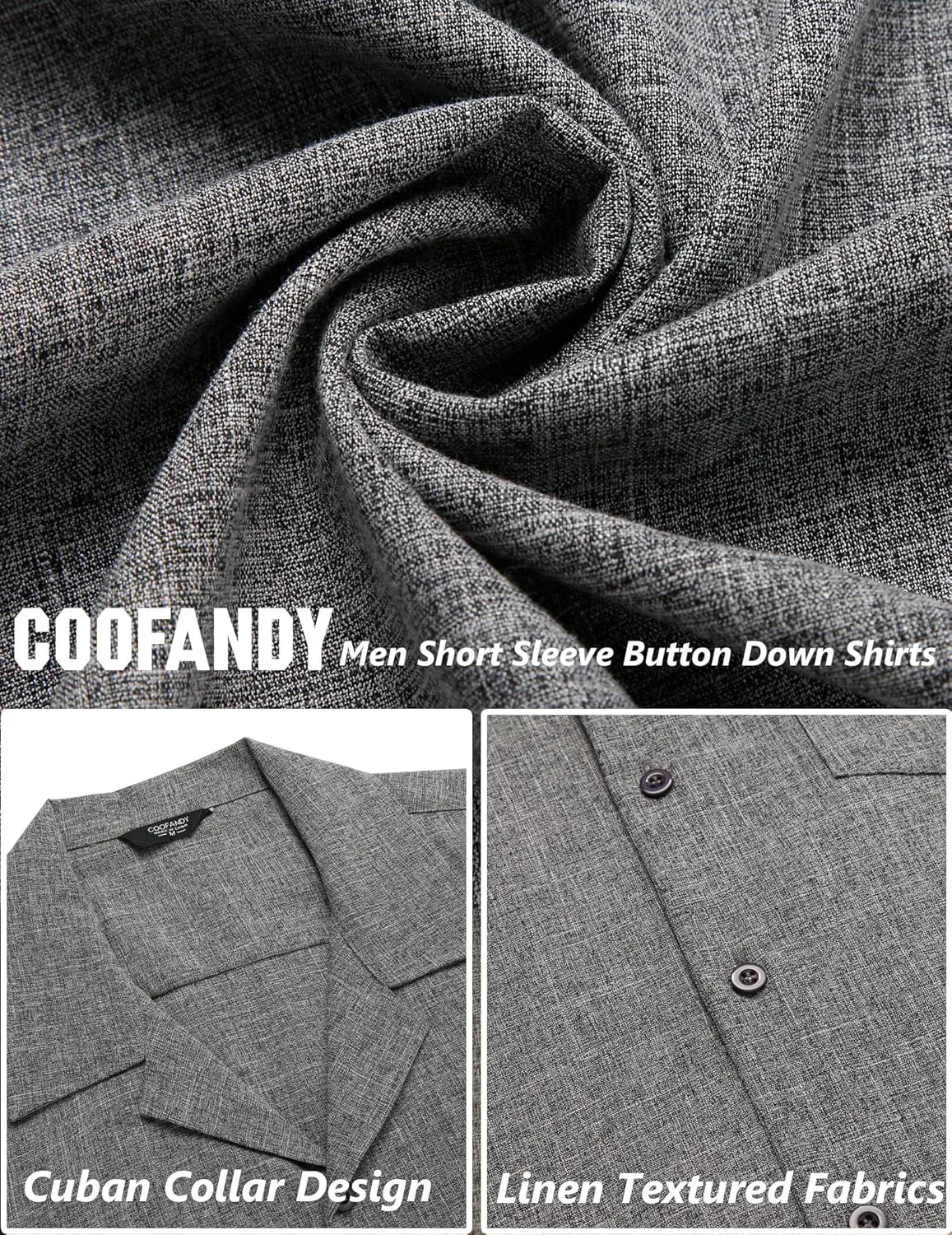COOFANDY Men's Casual Button Down Shirts Short Sleeve Linen Beach Shirt Cuban Vacation Textured Shirts with Pocket