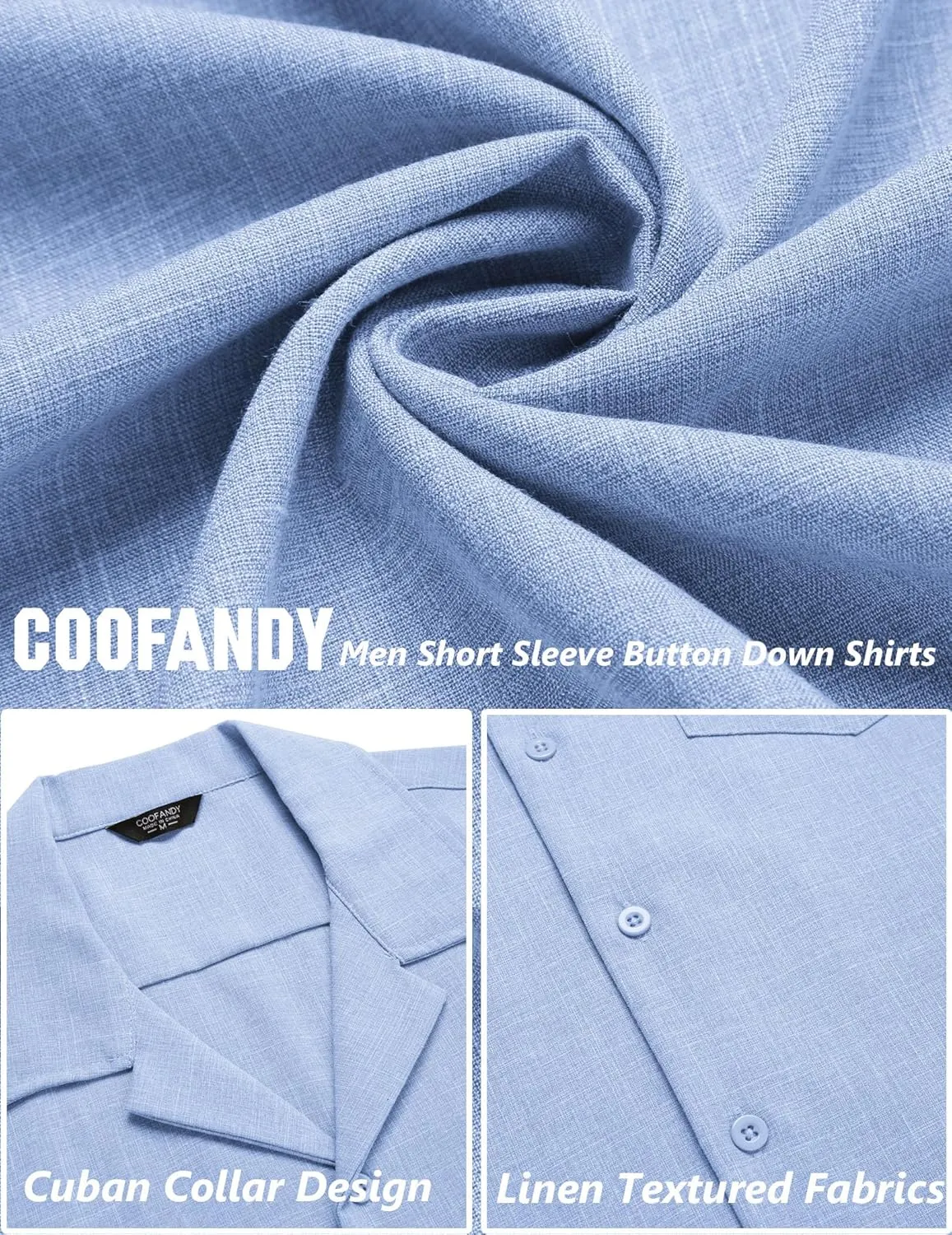 COOFANDY Men's Casual Button Down Shirts Short Sleeve Linen Beach Shirt Cuban Vacation Textured Shirts with Pocket