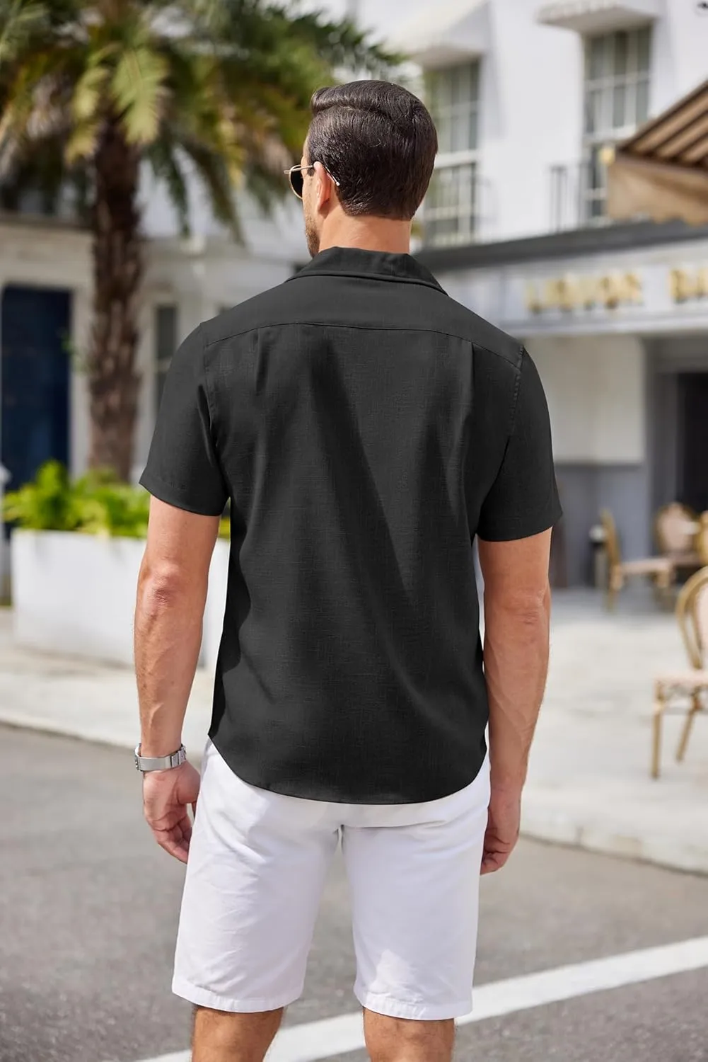 COOFANDY Men's Casual Button Down Shirts Short Sleeve Linen Beach Shirt Cuban Vacation Textured Shirts with Pocket
