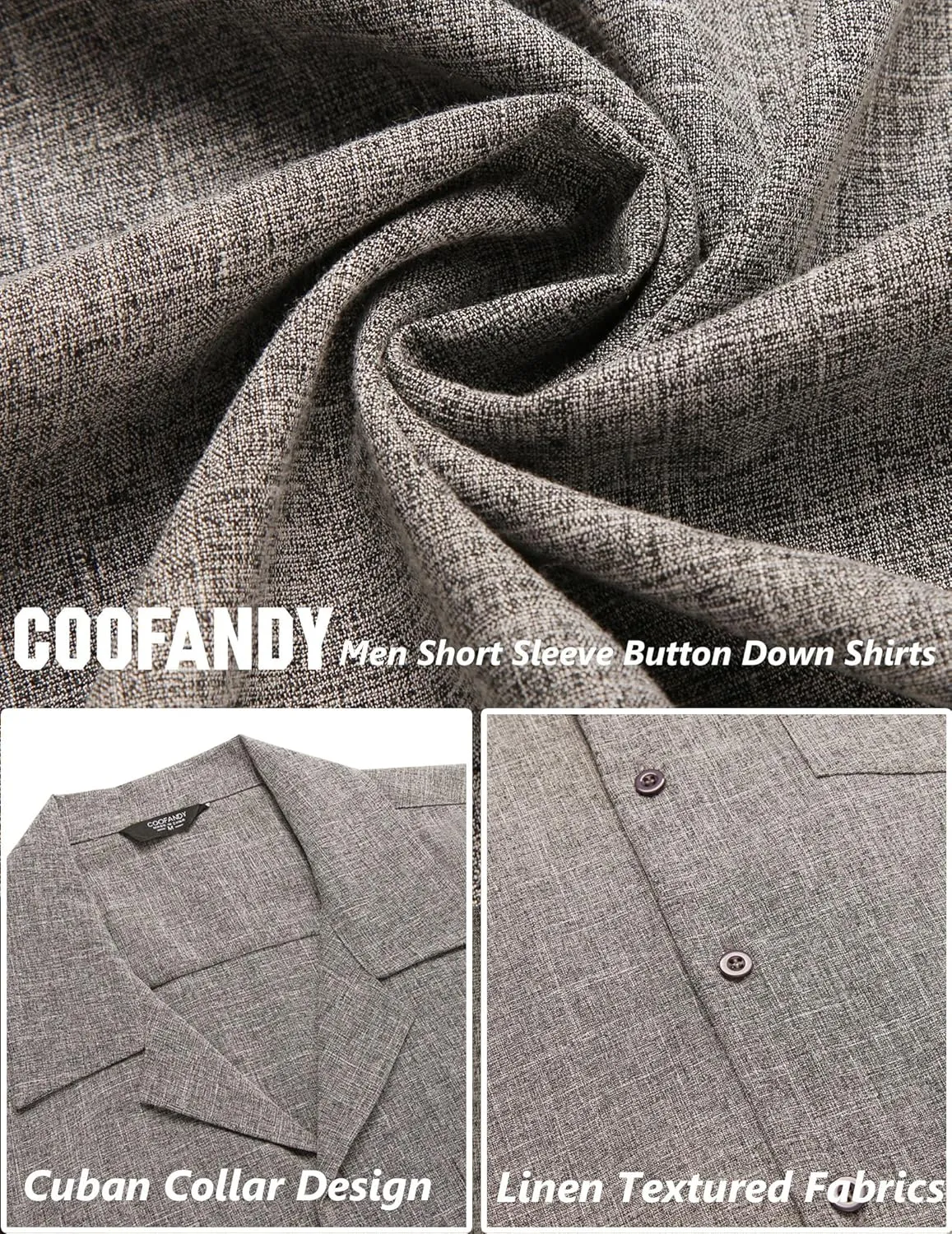 COOFANDY Men's Casual Button Down Shirts Short Sleeve Linen Beach Shirt Cuban Vacation Textured Shirts with Pocket