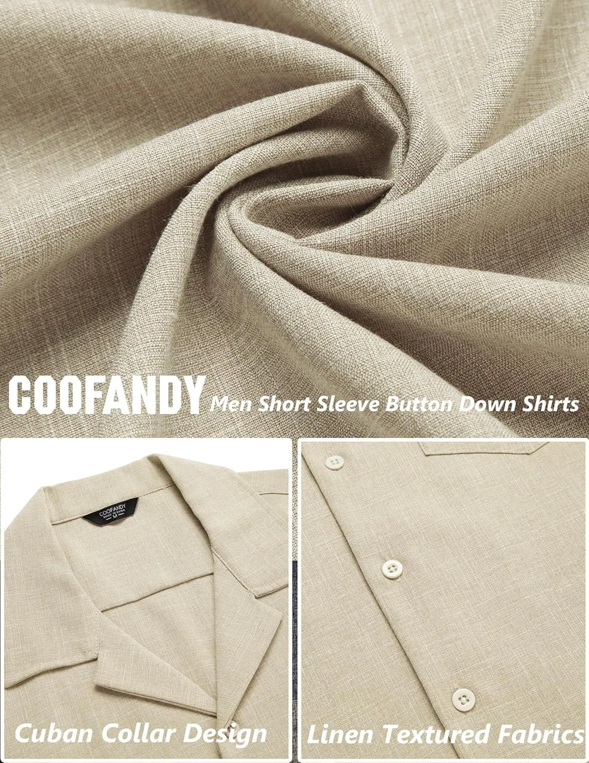 COOFANDY Men's Casual Button Down Shirts Short Sleeve Linen Beach Shirt Cuban Vacation Textured Shirts with Pocket