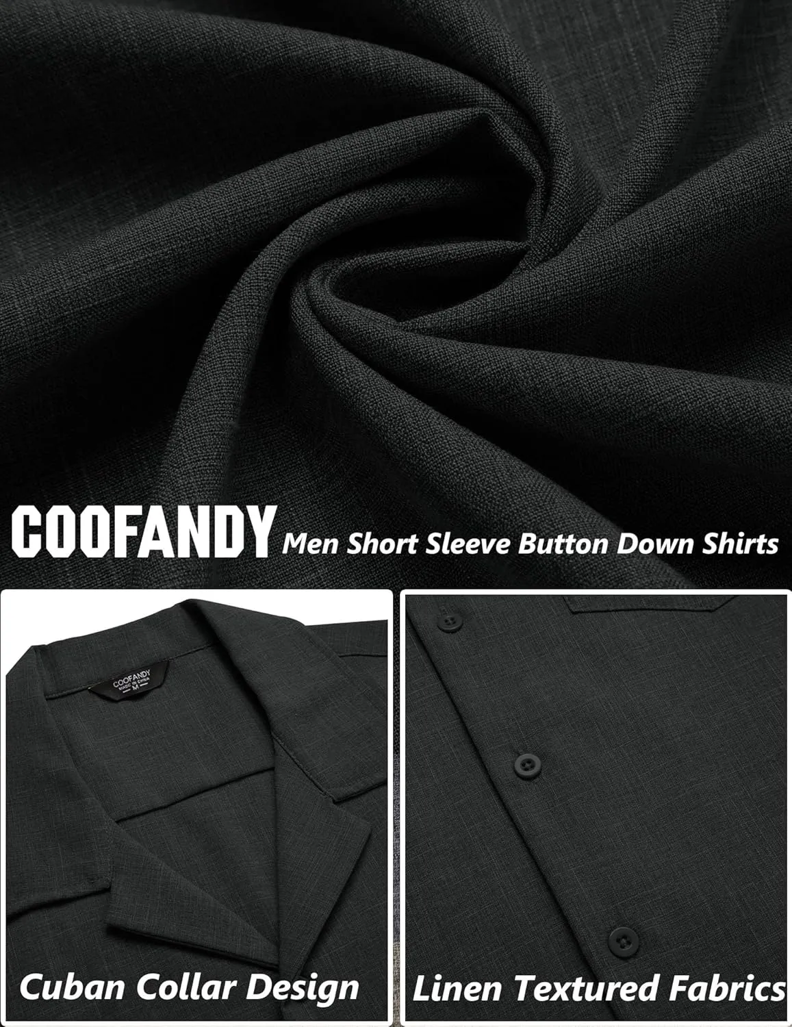 COOFANDY Men's Casual Button Down Shirts Short Sleeve Linen Beach Shirt Cuban Vacation Textured Shirts with Pocket