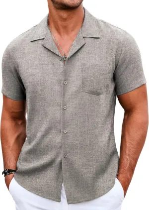 COOFANDY Men's Casual Button Down Shirts Short Sleeve Linen Beach Shirt Cuban Vacation Textured Shirts with Pocket