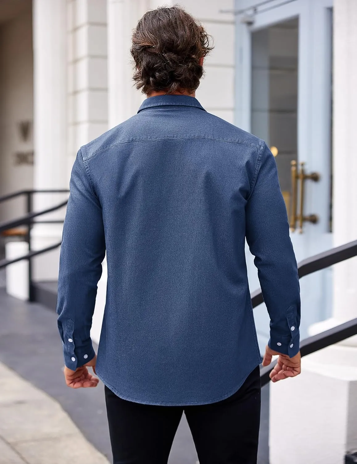 COOFANDY Men's Denim Shirt Long Sleeve Casual Button Down Shirts Western Work Shirt