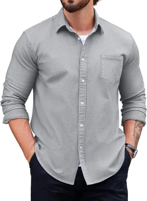 COOFANDY Men's Denim Shirt Long Sleeve Casual Button Down Shirts Western Work Shirt