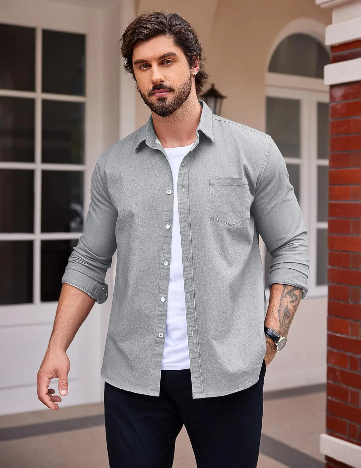 COOFANDY Men's Denim Shirt Long Sleeve Casual Button Down Shirts Western Work Shirt
