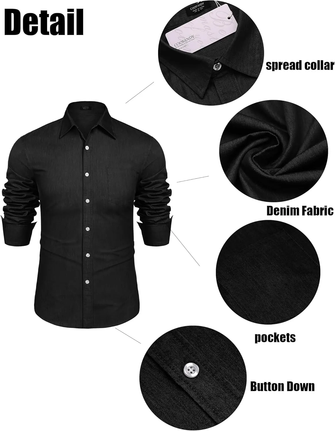 COOFANDY Men's Denim Shirt Long Sleeve Casual Button Down Shirts Western Work Shirt