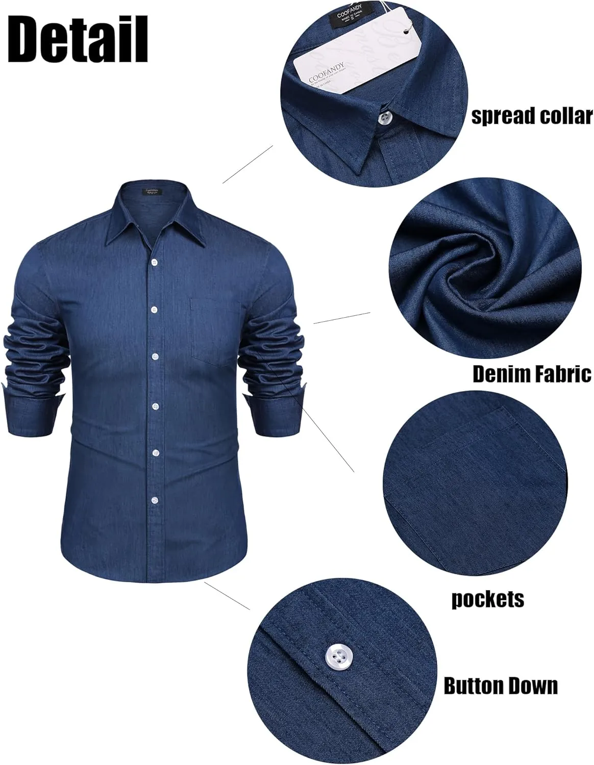 COOFANDY Men's Denim Shirt Long Sleeve Casual Button Down Shirts Western Work Shirt